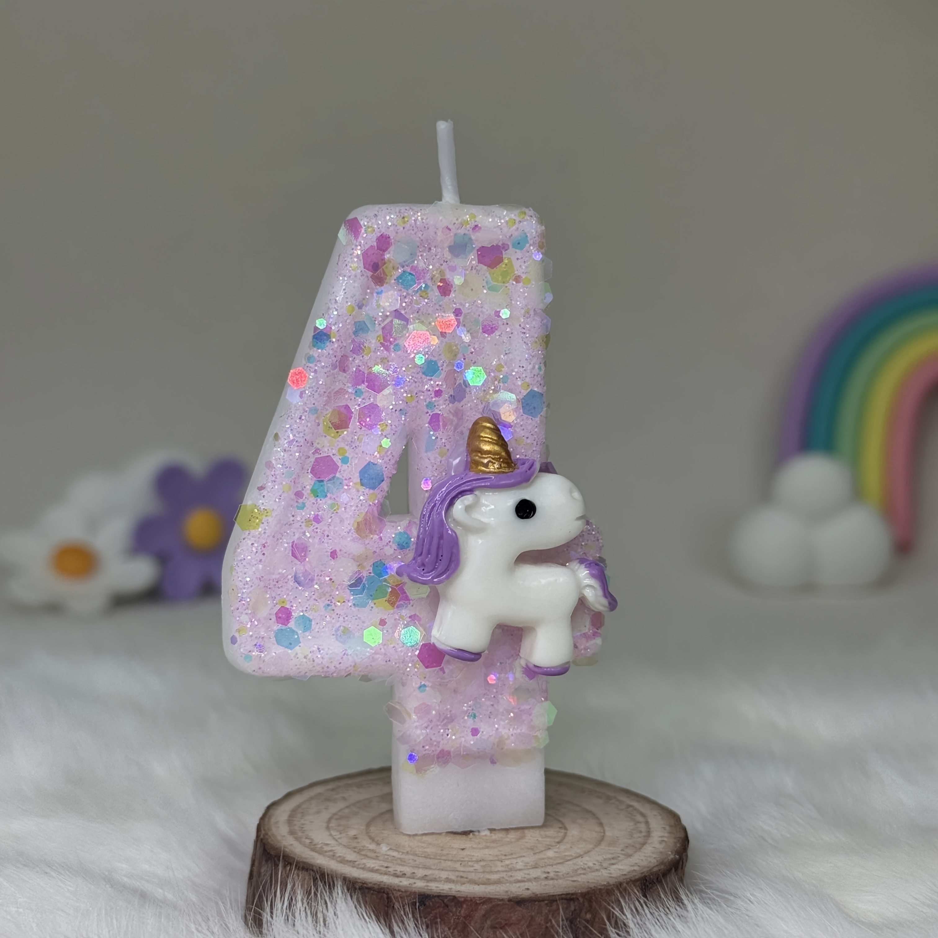 Image of Unicorn Number 0-9 Birthday Candle, Glittery Pink Purple Cake Topper For Birthday Party Decor, Handcraft Unicorn Candle With Drip-proof Tray, Perfect Candle For Cake And Unicorn Theme Party