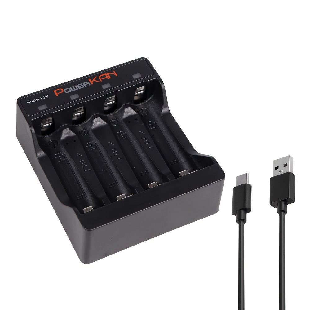 TEMU Powerkan Usb-c Nimh Charger For Aa Aaa Batteries, 4 Independent Slots 1.2v Rechargeable Battery Charger With Led Indicator, Lightweight