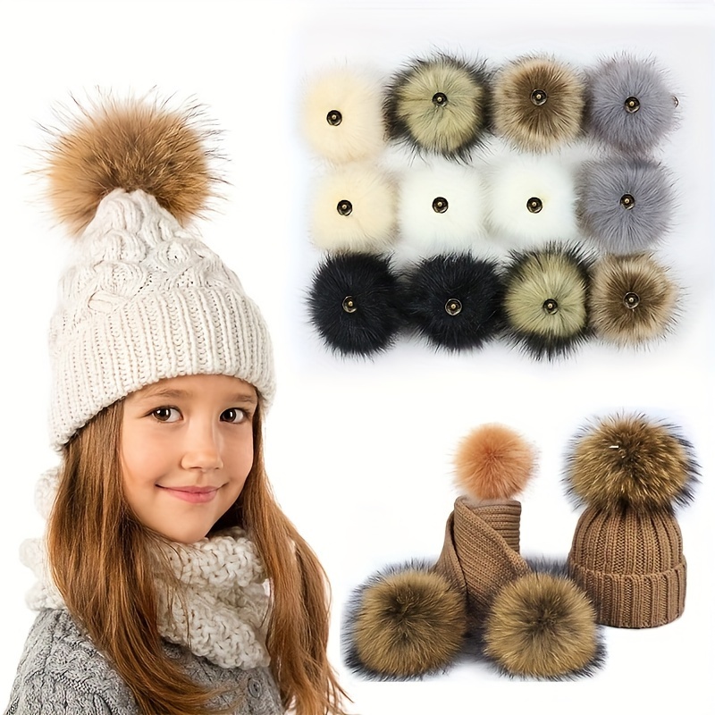 

Faux Fur Pom Poms With Button Snap For Hats, Shoes, Keychains, Scarves, And Bag Accessories - Pack Of 2, Assorted Colors (white, Black, Light Grey, Dark Grey, Brown, )