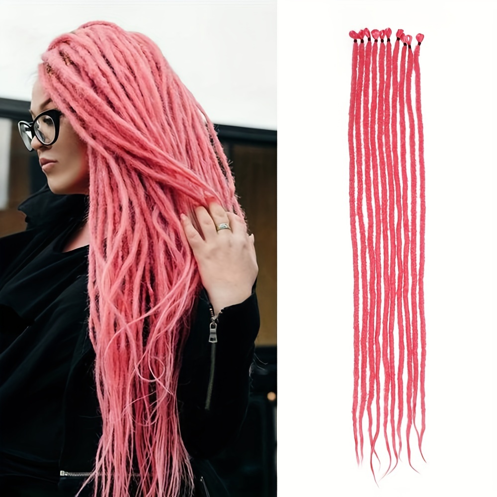 Wool Dreadlock Extensions - 18 inch Natural Brown orders with Pink