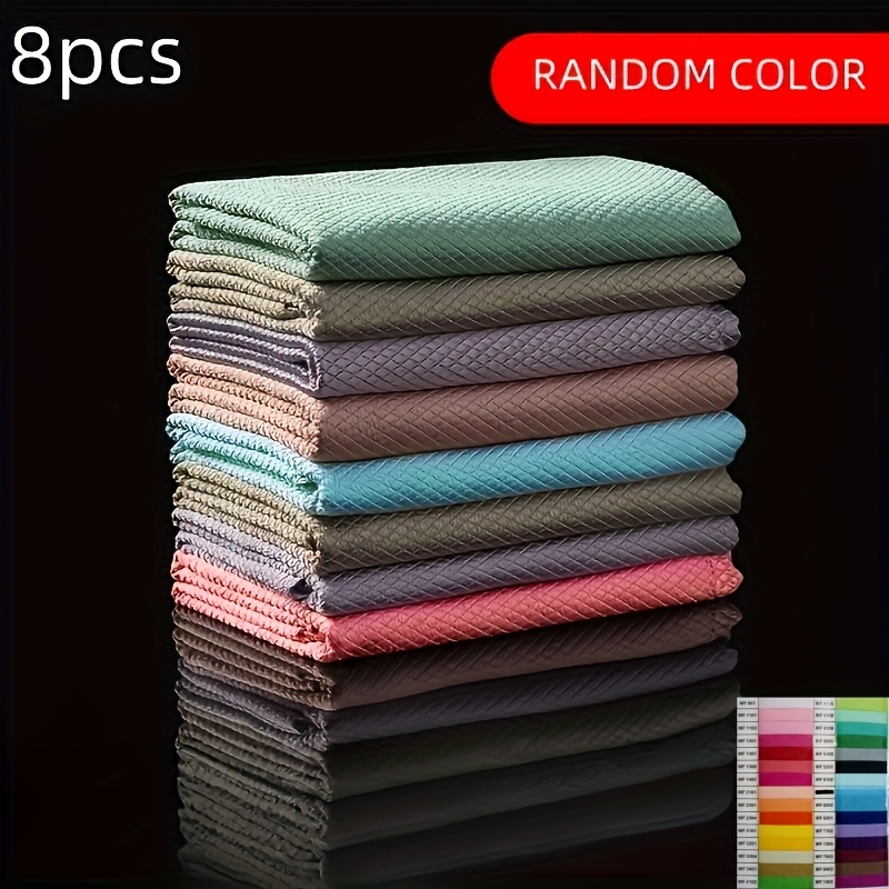 Image of 8pcs Magic Cleaning Cloth, Kitchen And Glass Wipe Without , No Water Stains For Quick Removal, , Dish Towels For Bathroom And Kitchen, Random Color