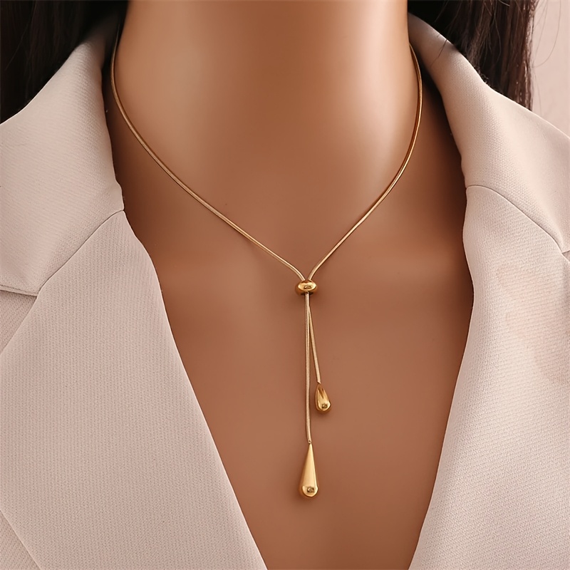 1pc of New Fashionable Exquisite Copper Material Pull-adjustable Teardrop Pendant Chain Women's Necklace