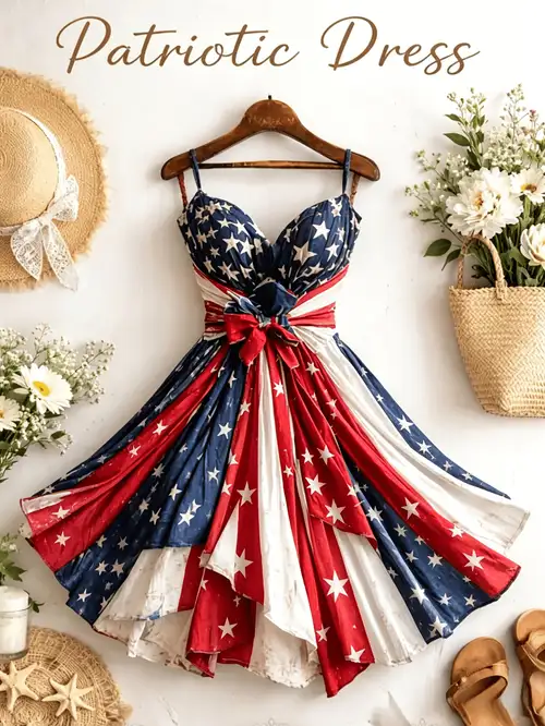 patriotic dresses for ladies 4th of July Outfits Women,2024 Trendy Star Striped Tie Dye American Flag Print Dress perfect for showing off your patriotism in a chic way Patriotic dress 4th of July