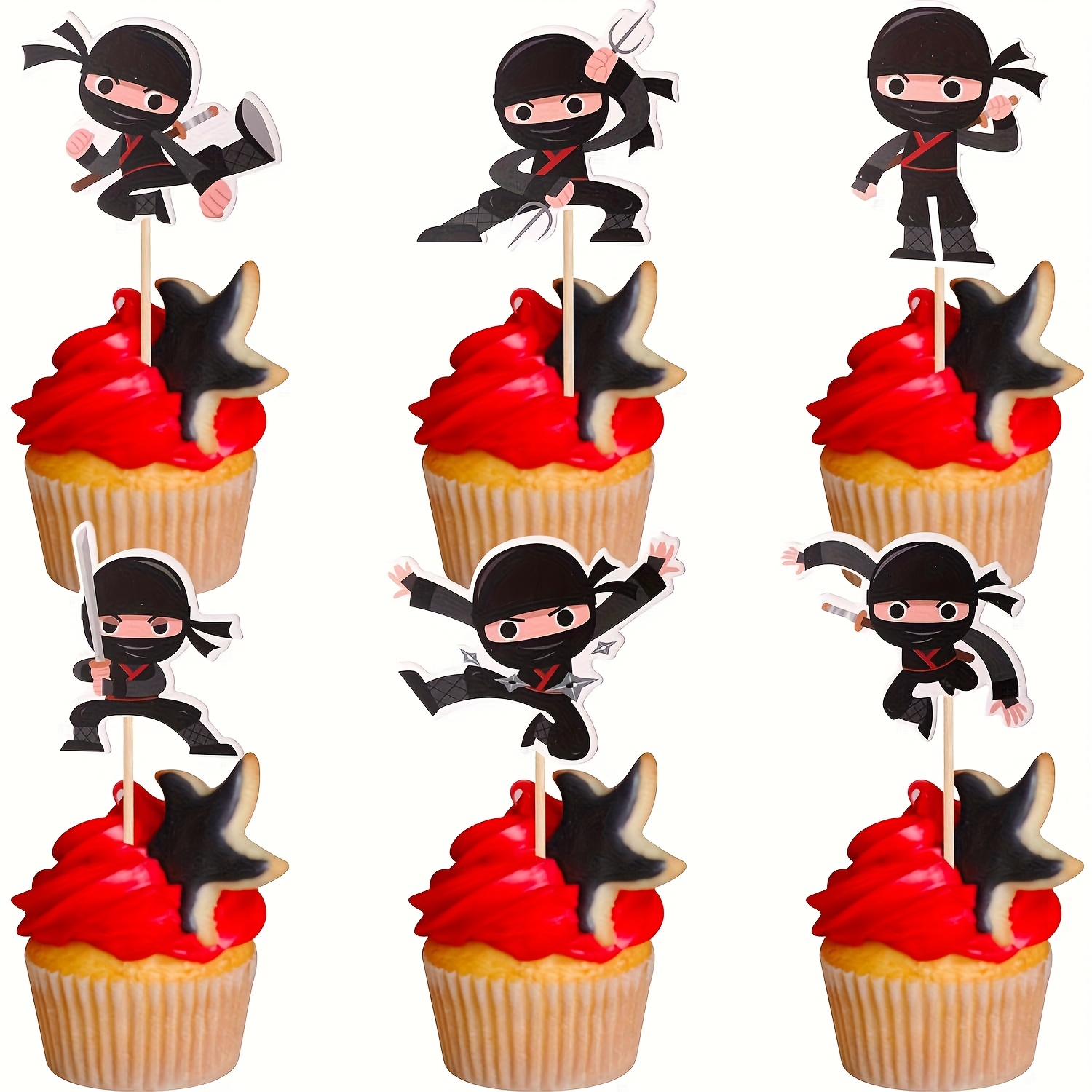 Image of 24pcs For Cupcake Toppers Assembled Martial Arts Karate Fu Warriors Cupcake Picks Decorations For Theme Baby Shower Kids Birthday Party Supplies, Halloween, Christmas