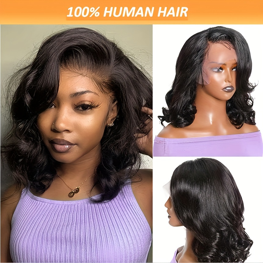 

Bob Wig Human Hair 13x4 Frontal Lace Wig 16 Inch Body Wave Hd Lace Front Wigs Human Hair Pre Plucked Glueless Bob Wigs For Women Human Hair Wigs (16 Inch, Natural Black)