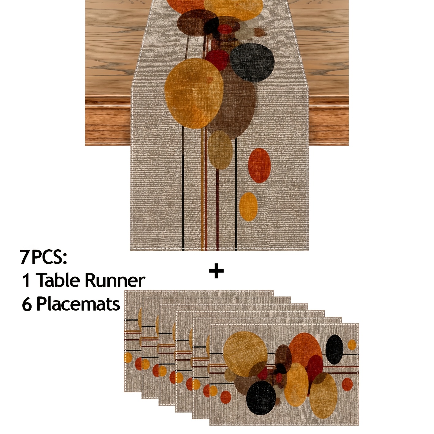 TEMU 5/7pcs Orange And Brown Polka Dot Print Table Runner And Placemat Set, Modern Minimalist Style, Home DÃ©cor, Suitable For Festive Gatherings,