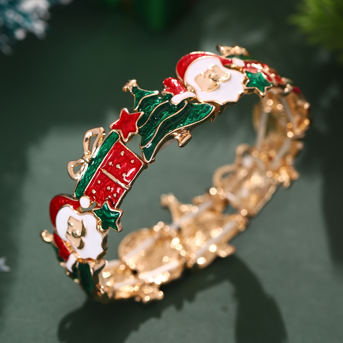 

1 Fashionable Bracelet Snowman Decoration Christmas Tree Old For Man Vintage Christmas Holiday Gift Women's Girl Jewelry Set Accessory Alloy Enamel Drip Oil Christmas