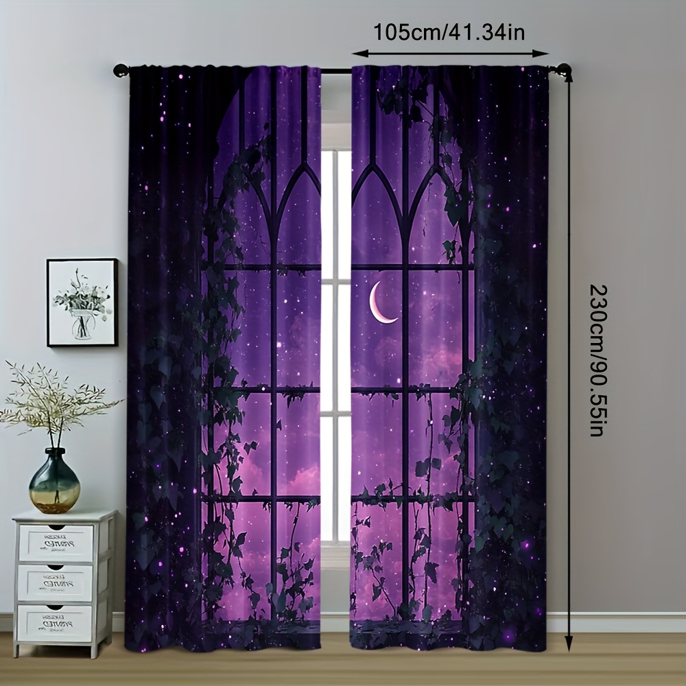 TEMU 2pcs Starry Sky Curtains - Pattern Blackout Rod Pocket Drapes, 100% Polyester Machine Washable Contemporary Bedroom Decor For Holiday & Everyday