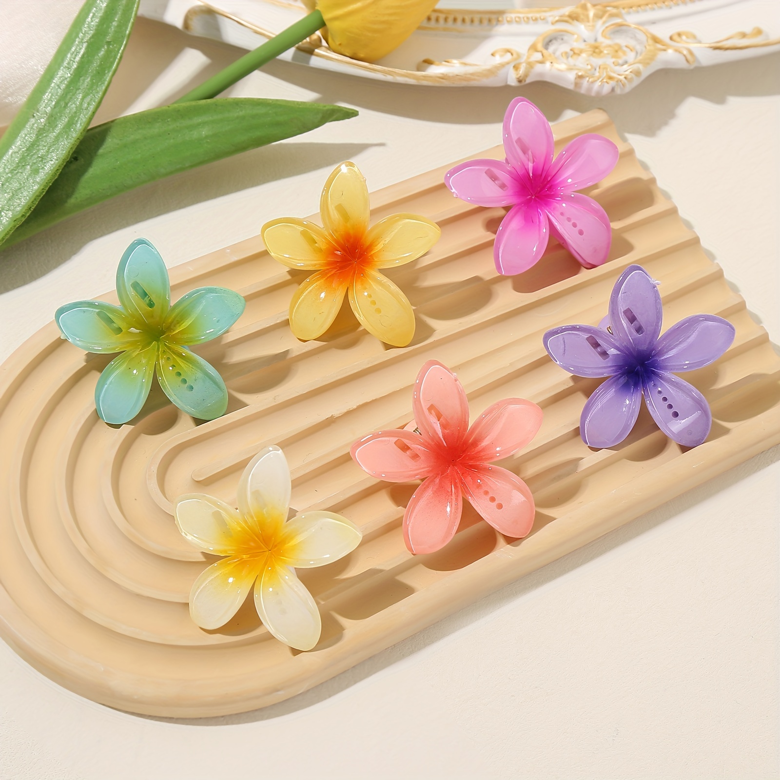 

6pcs Cute Floral Hair Clip Set - Colorful Pvc Duckbill Clips For Side & Bangs, Chic Hair Accessories