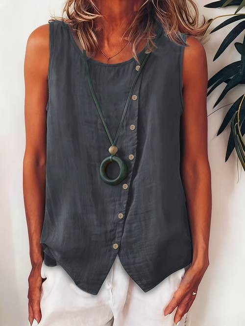 womens sleeveless button shirt with side single button loose vest bohemian style casual top