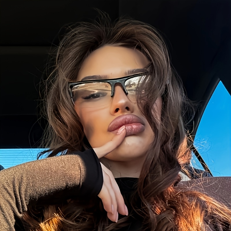 TEMU 1 Pair Of Semi-rimless Frameless Rectangular Fashionable And Minimalist European/ Women's Transparent Glasses With Clear Lenses, Suitable For