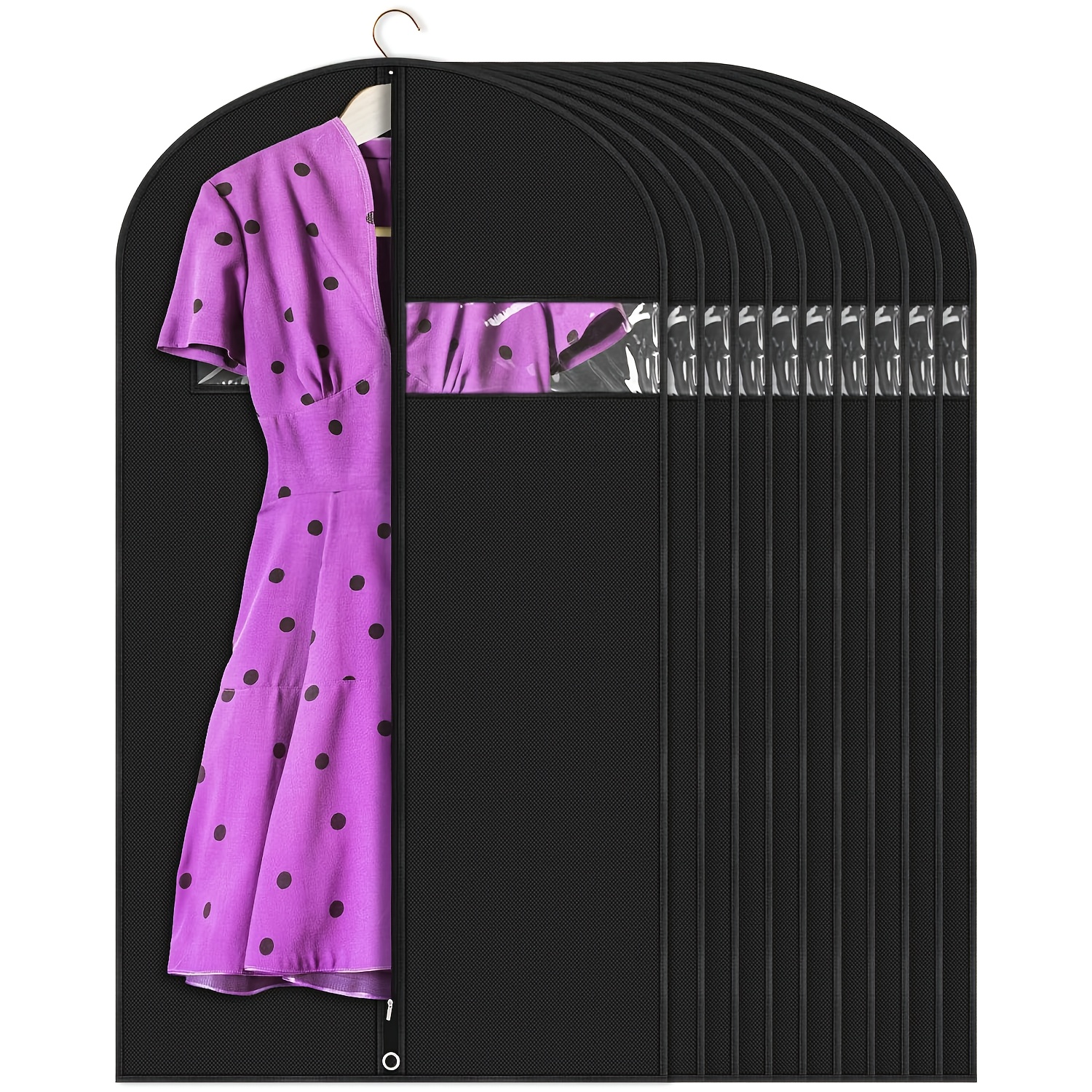 TEMU 10 fundas negras lavables para trajes con ventana transparente - Fundas protectoras antipolvo para trajes, camisas, vestidos | Almacenamiento