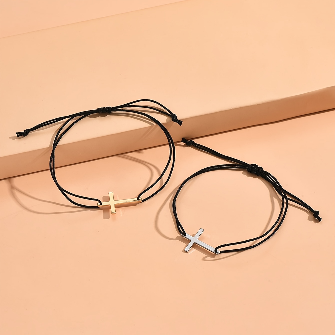 Image of 2pcs Fashion Bracelet Set, Simple Cross Weave Adjustable Couple Bracelets, Party And Daily Jewelry Accessories