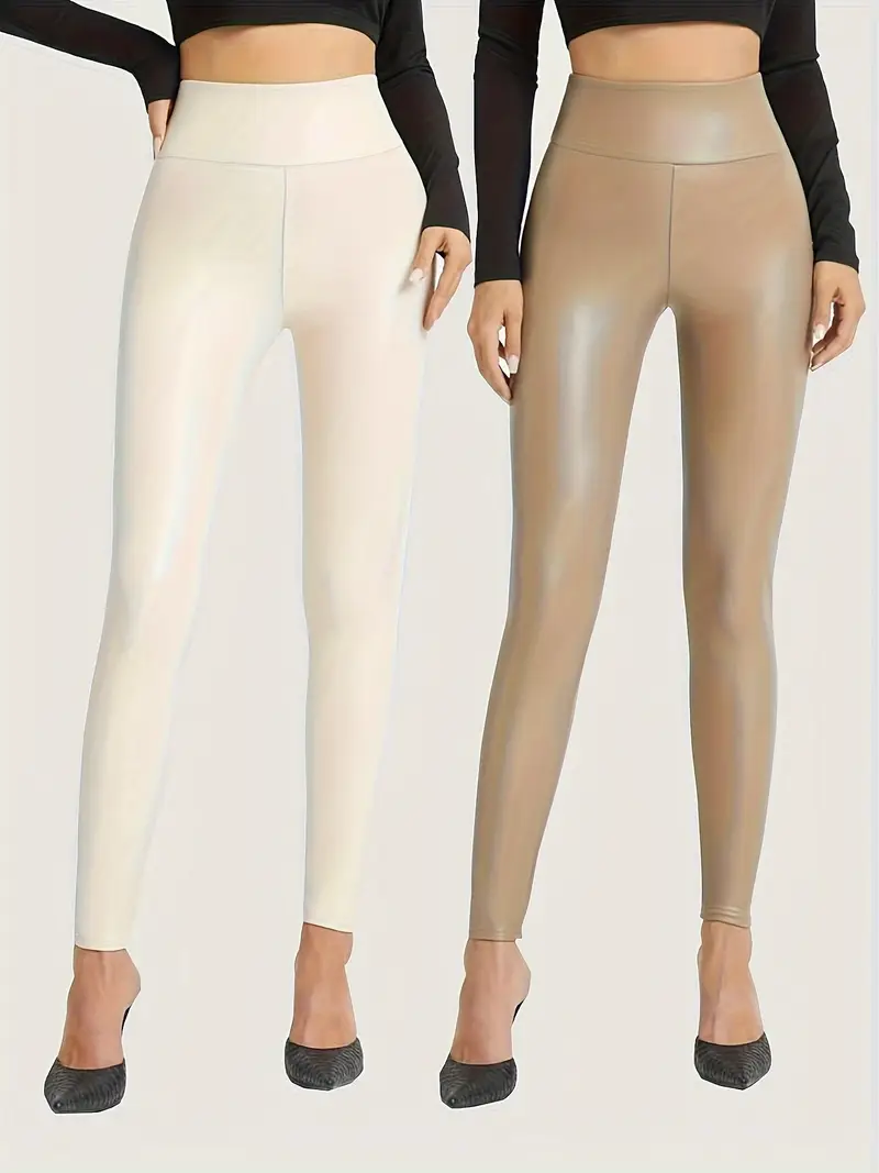 Leggings Foderati In Pile In Pelle PU Invernale Pantaloni Da Donna A - Foto 4