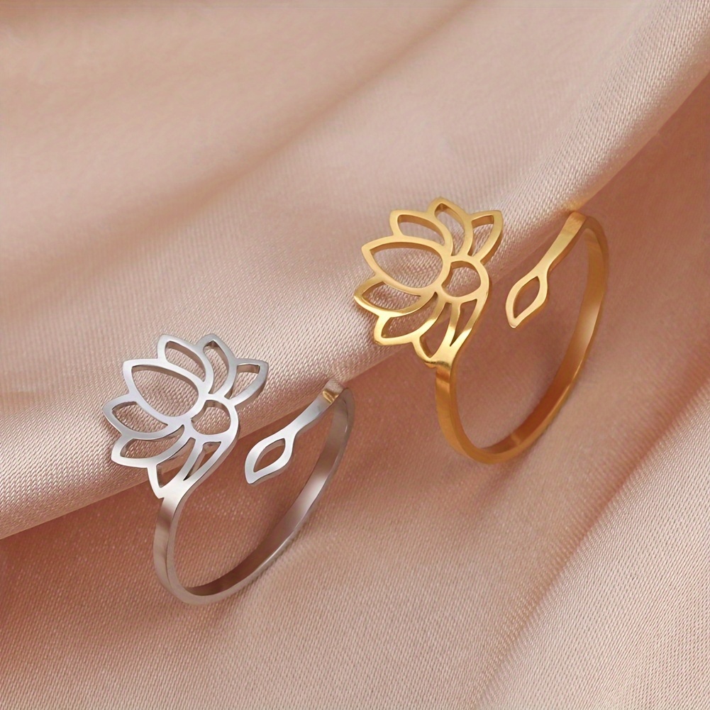 

1pc Retro And Fashion Hollow Lotus Open Ring, For Birthdays, Anniversaries, And Graduation Christmas Gifts