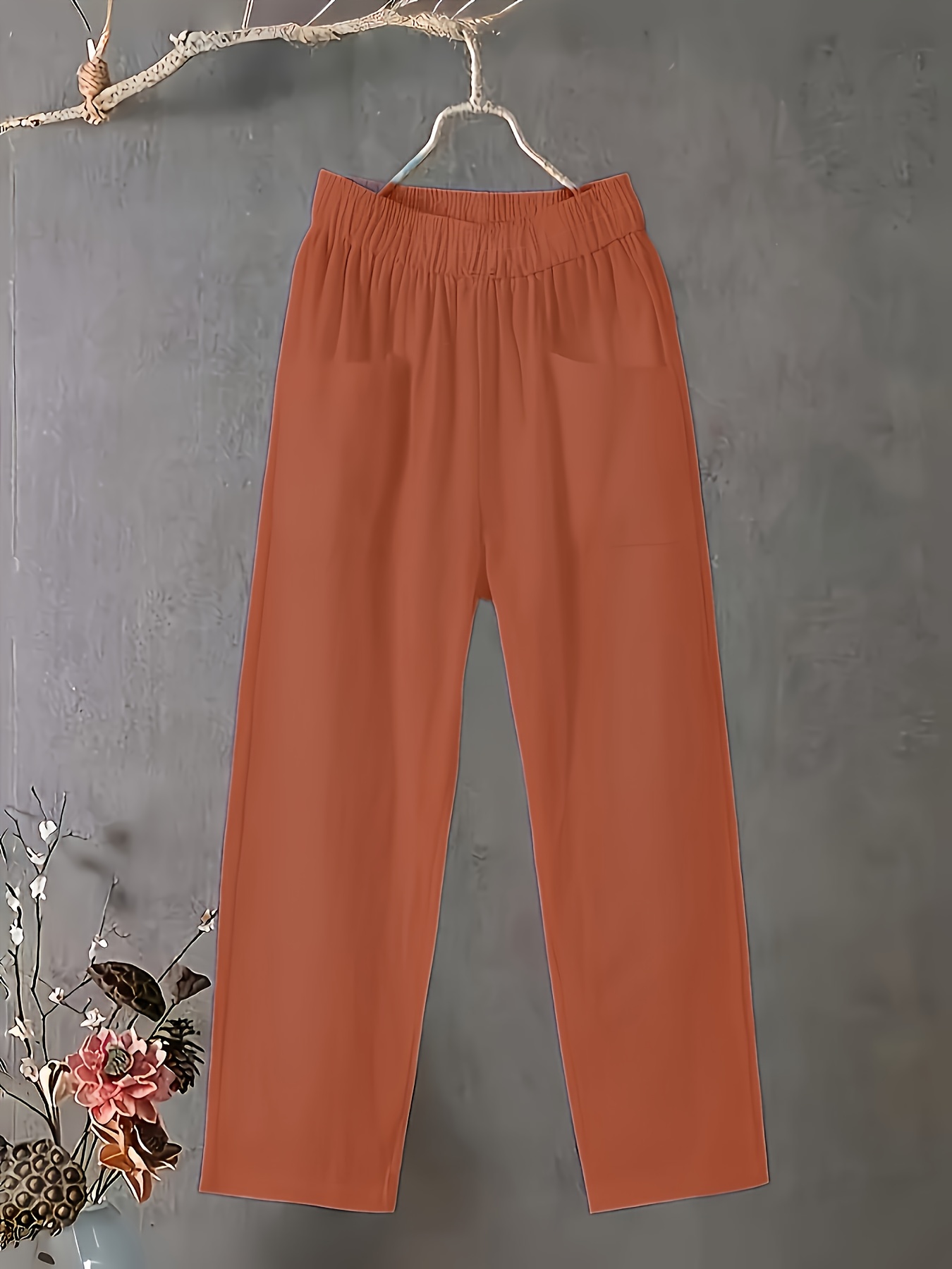 Women's Plus Size Lightweight Straight-Leg Pants - Casual White Harem Style, Elastic Waistband, Polyester, Machine Washable for Spring/Summer/Fall