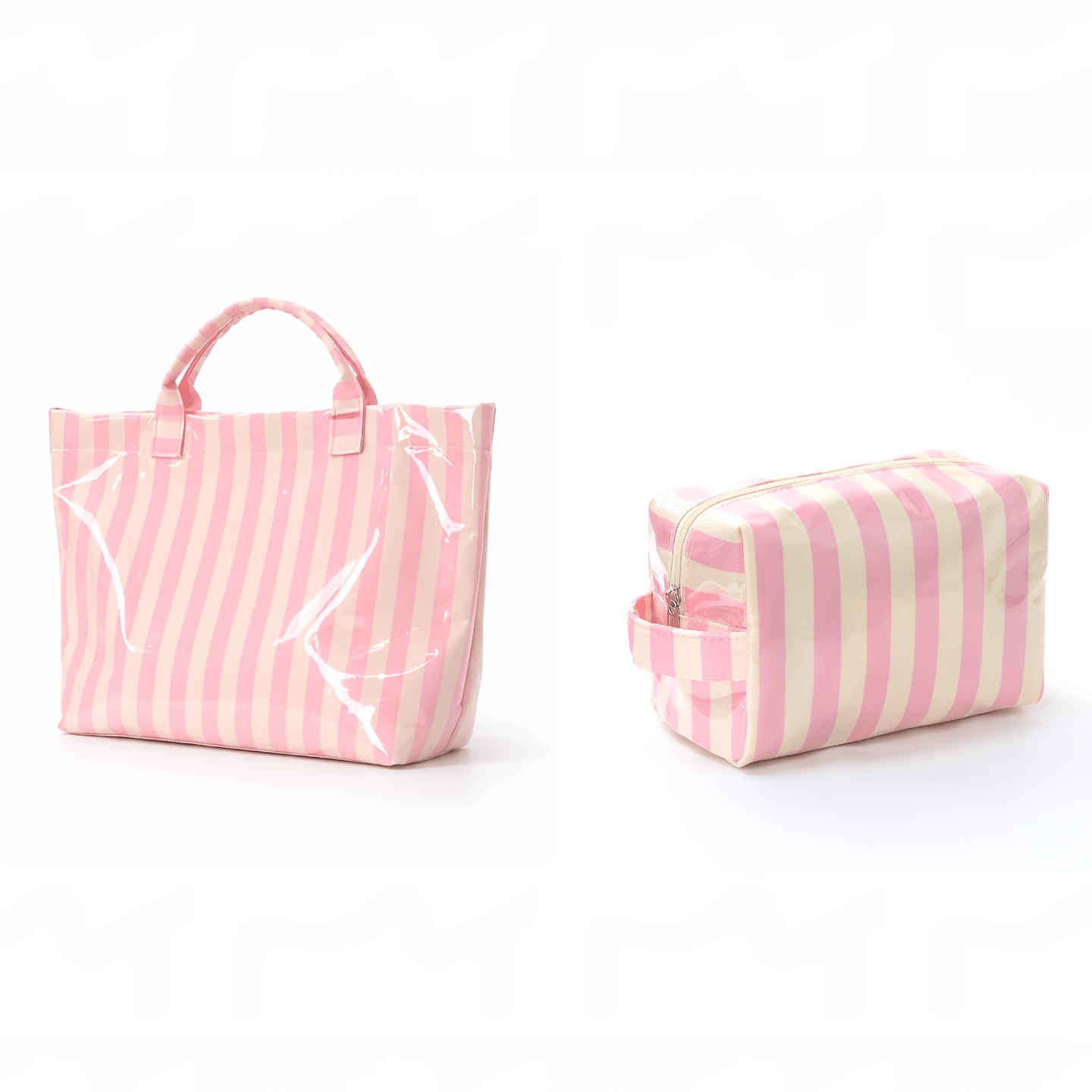 TEMU Women's Bag Set Striped Handbag And Cosmetic Bag 2pcs Set, Handbag With Matching Cosmetic Bag, Large Capacity Travel Toiletry Organizer, Striped