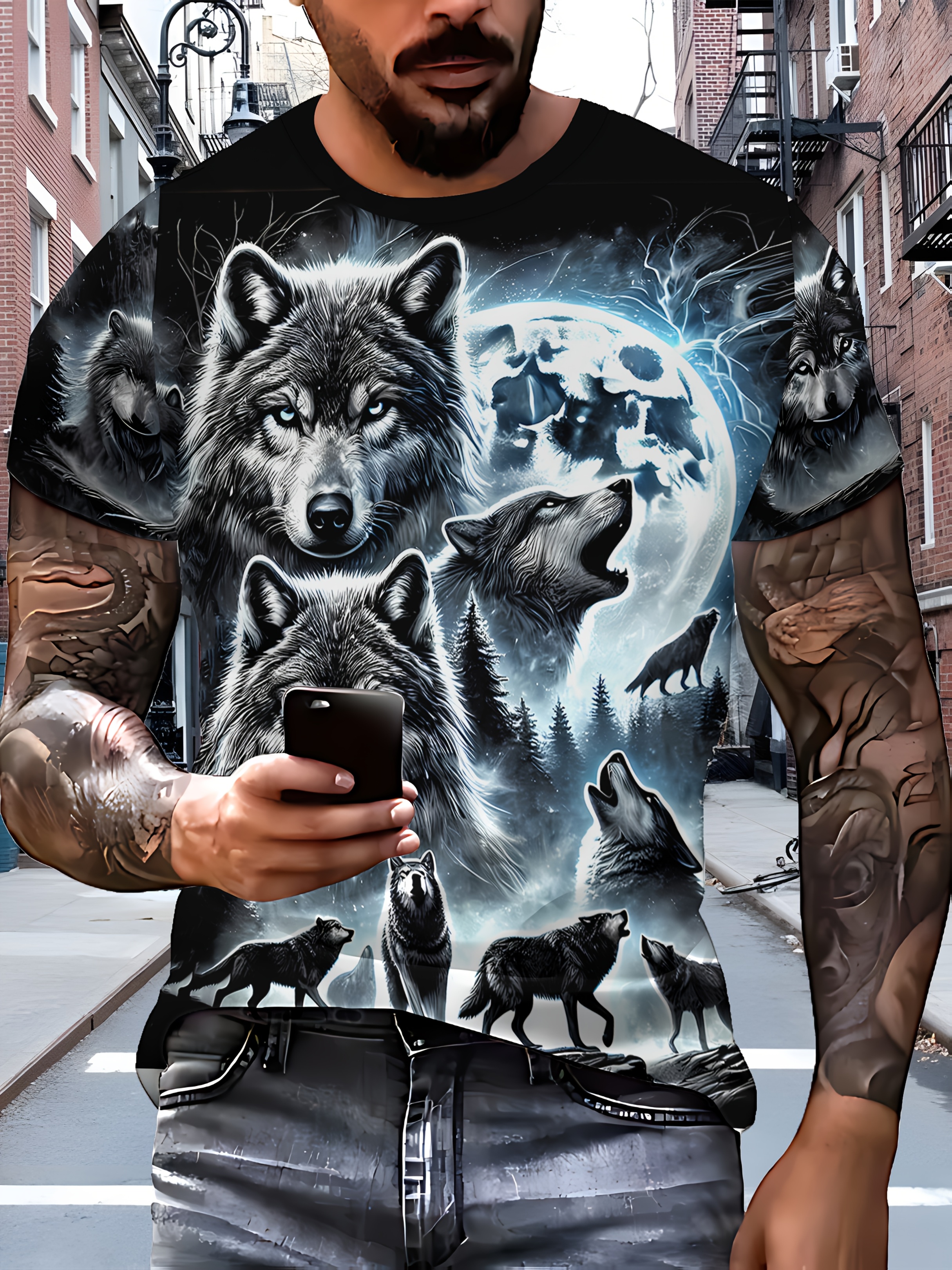 mens wolf pack   graphic t shirt breathable comfortable short sleeve round neck machine washable   summer outdoor sports casual   outdoor sports shirt   design   wolf shirt