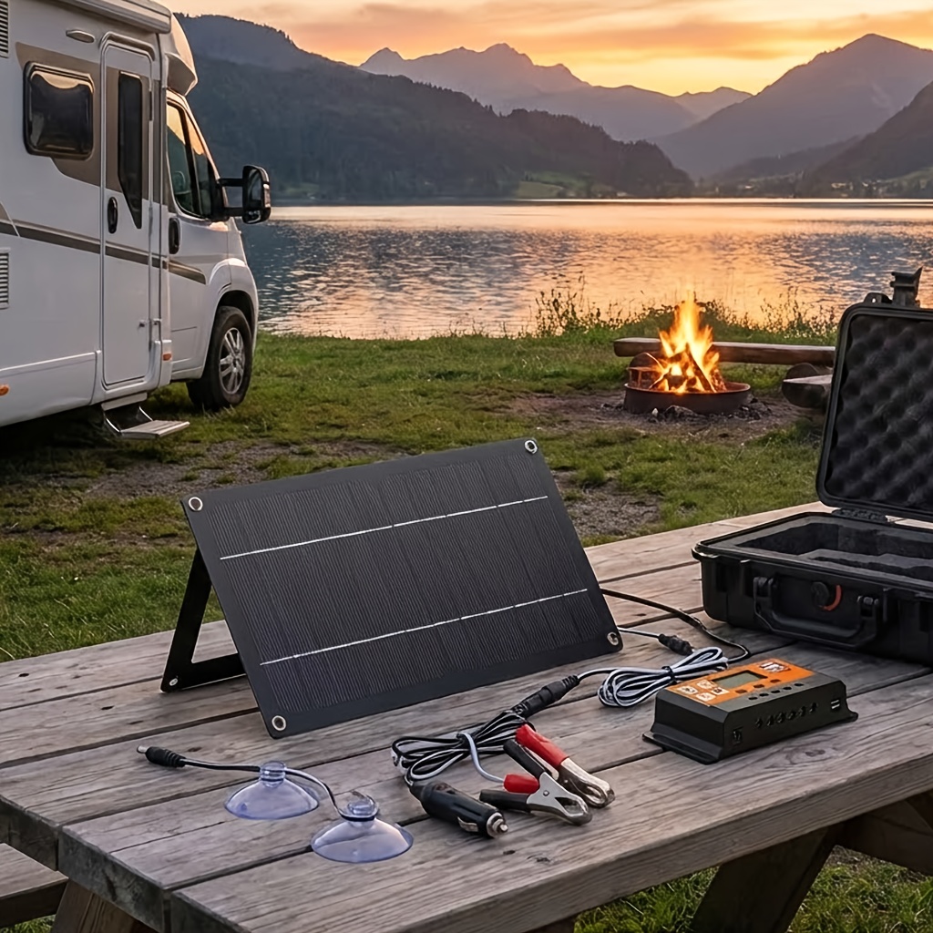 Kit de Panel Solar, con Controlador de Carga Solar y Cable de Extensión | Viene con Clip para Batería | Adaptador para Barco/Motocicleta/RV/Luces de Exterior/Cámara/Generador Solar | Fuente de Alimentación Unificada para Escenarios Off-Grid
