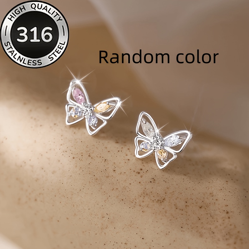 TEMU Pendientes de botón de para mujer de acero inoxidable 316, color aleatorio, mini pendientes de piedra sintética, 'Regalo de decoración diaria"