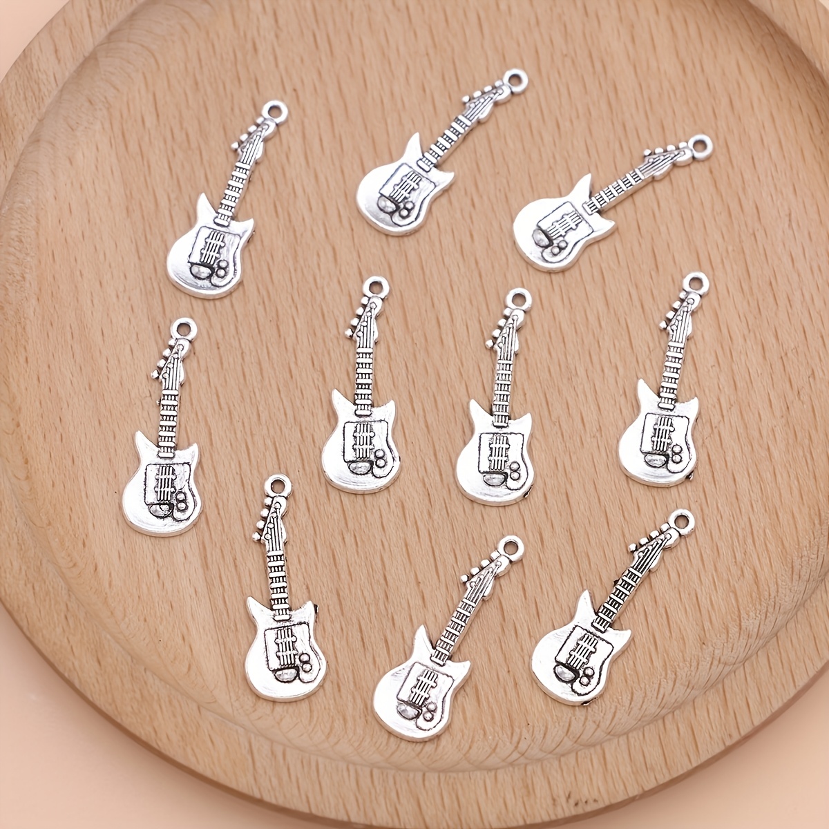 TEMU 10pcs Breloques de Guitare Argentées Pendentifs Musicaux pour la Fabrication de Bijoux DIY Boucles d'Oreilles Porte-clés Accessoires