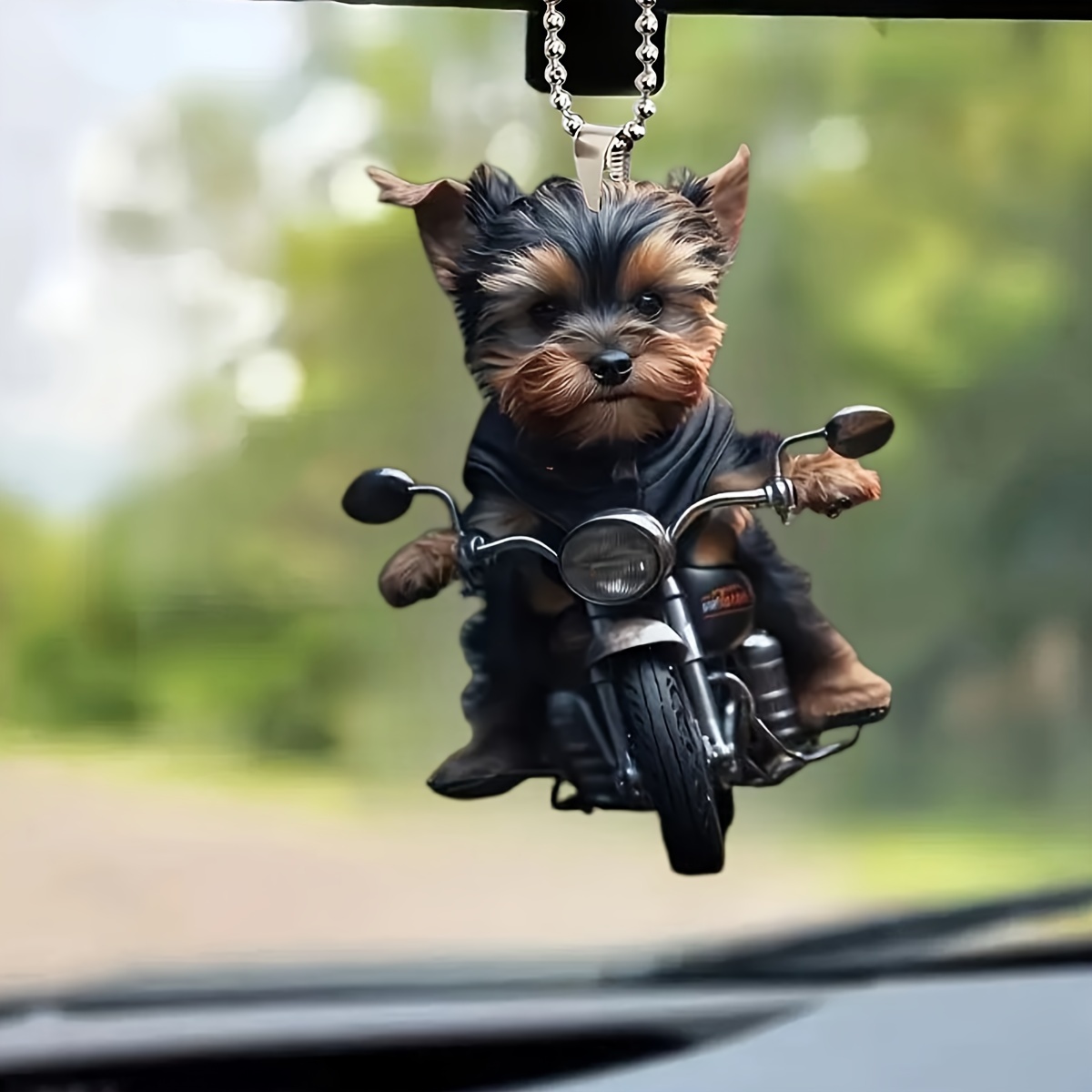 

Yorkshire Terrier On Motorcycle Acrylic Hanging Ornament - 2d Laser Cut Dog Design Car Rearview Mirror Charm, Home Decor, Backpack Accessory, Christmas Tree Pendant