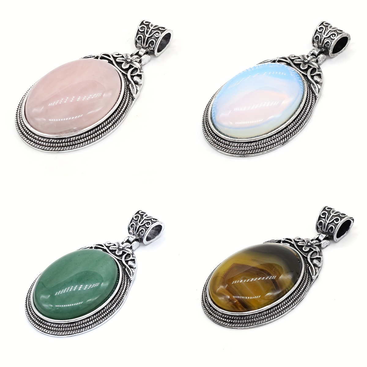 

1pc Vintage Bohemian Style Oval Crystal Pendant, Natural Quartz Agate Lapis Gemstone Charms For Diy Women's Men's Necklace Jewelry Making Accessories, Best For Christmas