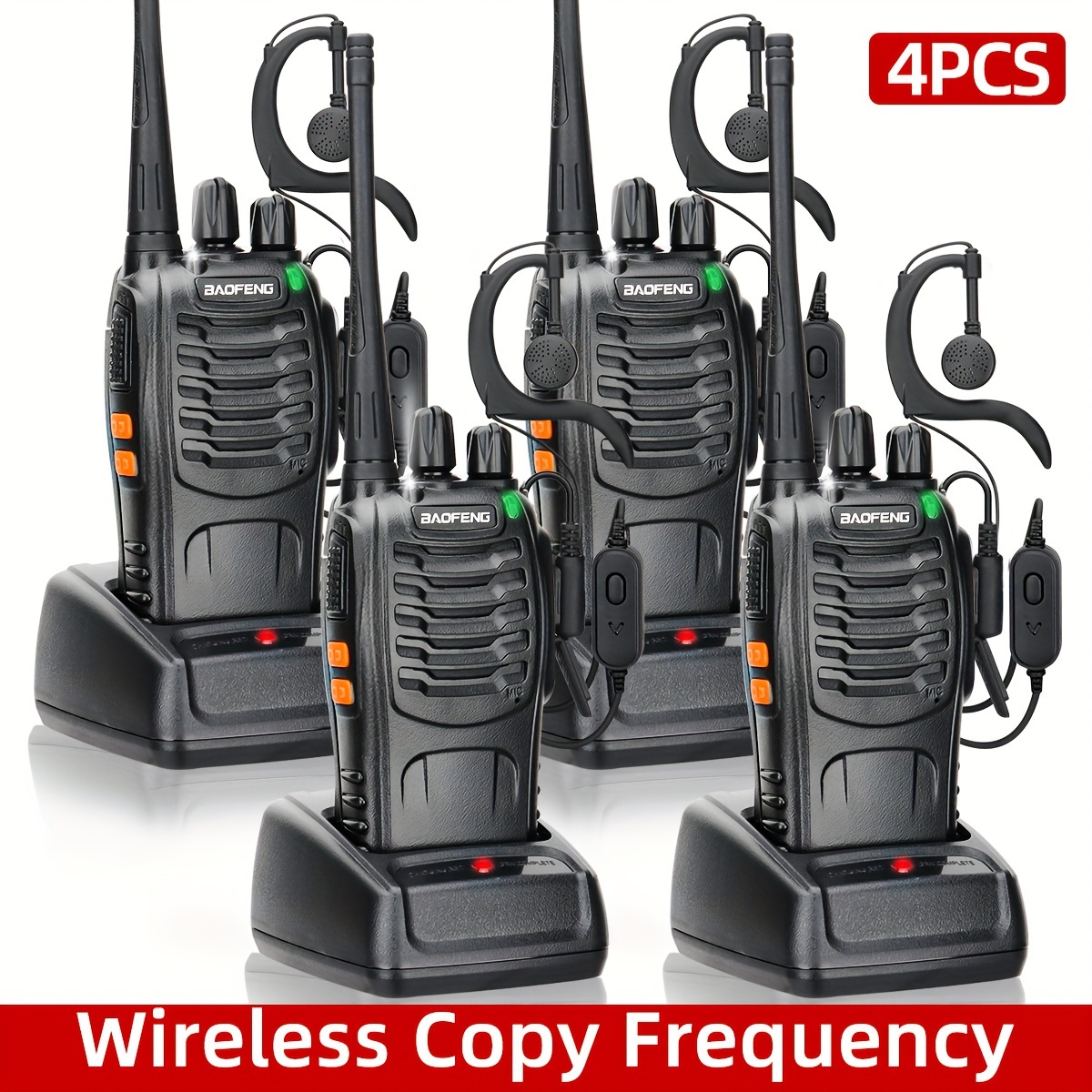 

4pcs Walkie Talkie, 4 Pack Portable Walkie Talkies, 16 Channels , Rechargeable Handheld , Long Range For Adults With Earpieces, Outdoor Equipment Supports Camping Hiking Hunting