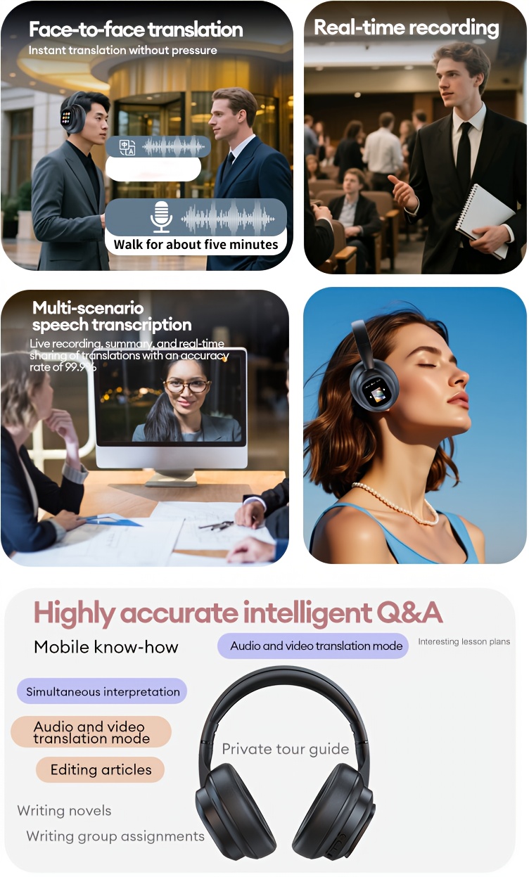 HYUNDAI HY - X1 PRO AI Translation LCD Touch Global Business Travelers International Meetings 2026 Trendy Headphones