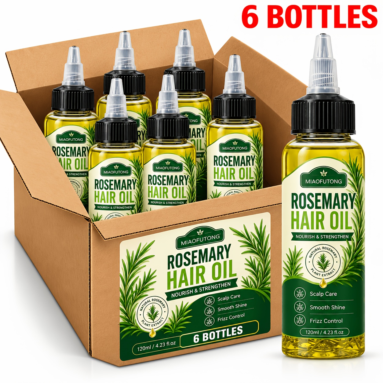6pcs Storage Packagereal ! [ To Long Hair] 120ml Rosemary Hair Care Essential Oil, Pure Rosemary Oil For , Strengthens Hair , Moisturizes Dry Damaged