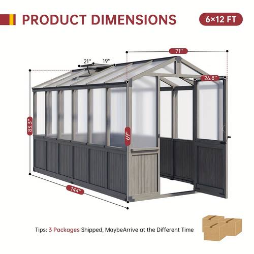 nordivale 6x8 6x12 ft wooden garden houses for outdoors polycarbonate walk in greenhouse kit with temperature control roof vent and winter protection and lockable door for backyard garden gray