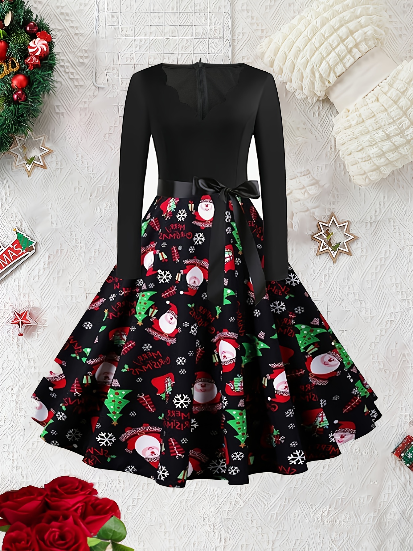 white christmas dresses Green 1950s Christmas Plaid Patchwork Dress main image 0