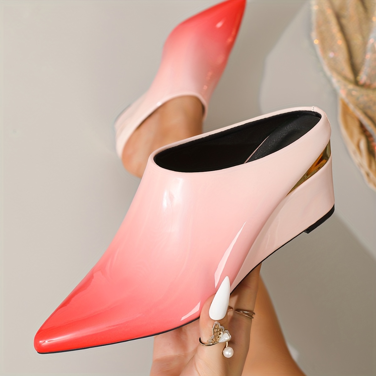 womens solid red slip mules chunky heels round toe synthetic Temu