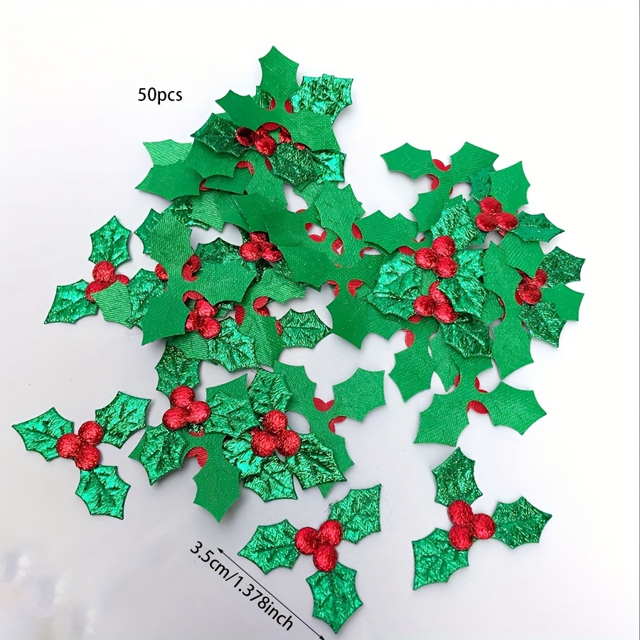 TEMU 3.5cm/1.378inch 50pcs Of Christmas Non-woven Fabric Green Leaf Decorations With Colorful Confetti - Vibrant Scene Decor For A Festive Atmosphere