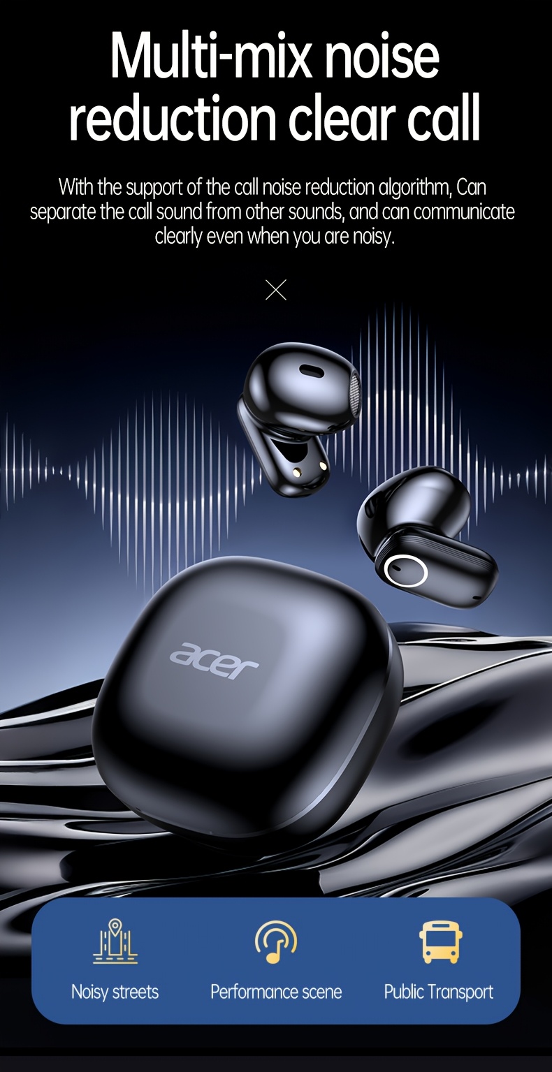 Wireless Earbuds, Wireless 5.4 Bass Stereo Headset | with Noise Cancelling Microphone, LED Display, Touch Control, Pure Bass Sound, Suitable for Laptop, Mobile Phone, Exercise, Gift Recommendations | by ACER