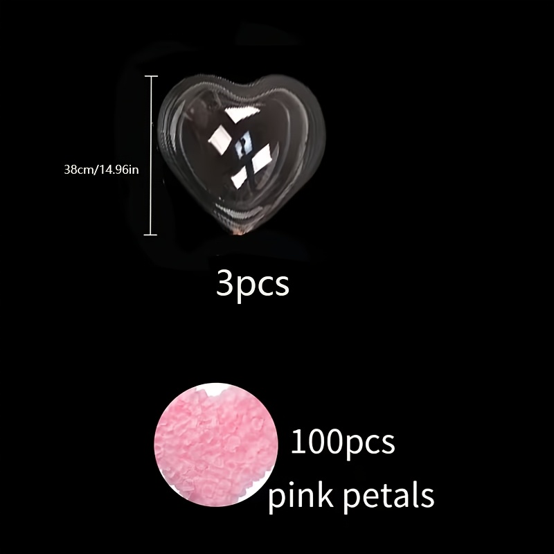 TEMU 103pcs Transparent Heart-shaped Bobo Balloons Pink Petal Set, Including 3 Bobo Balloons And 100pcs Petals, Suitable For Wedding, Engagement,