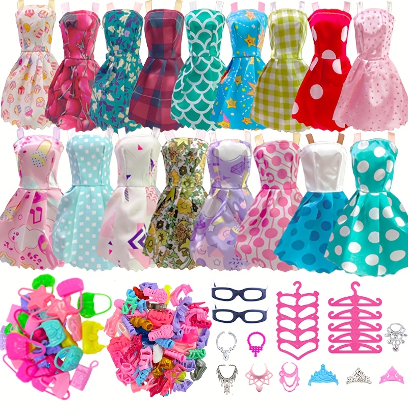 38pcs Of Goodies For 11.5 Inch Dolls, 10 Clothes, 10 Hangers, 10 Shoes, 6 Necklaces, 2 Handbags, Dress Them Up As Much Like, 's Different Day. Come And Create A Look For Your Doll And Exp