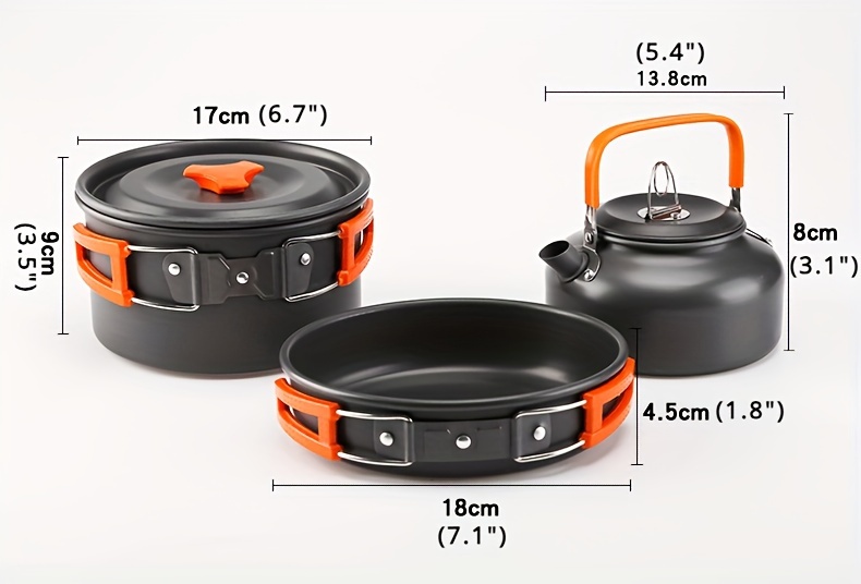 portable aluminum camping cookware set   pot pan teapot with foldable utensils for 2 3 people   hiking bbqs picnics details 0