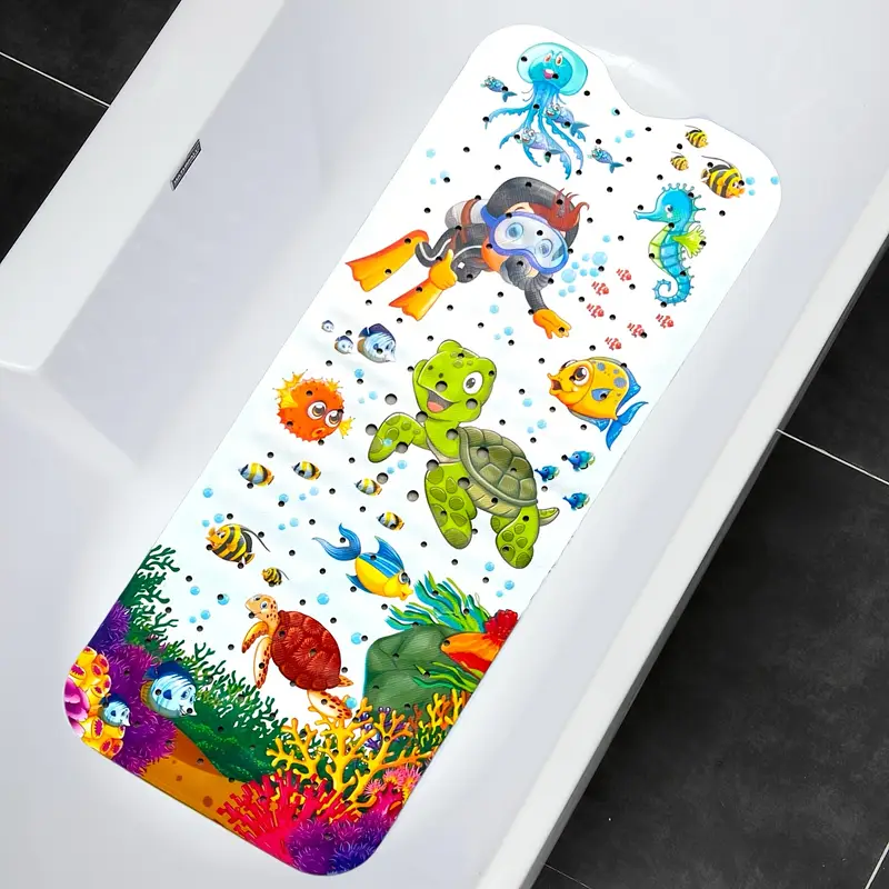 1pc extra long 16x40 inch non slip bathtub mat with vibrant underwater sea turtle design machine washable pvc shower mat with suction cups massage bubbles for bathroom safety mats for bathroom home decor pattern easy to clean bath households Product details 0