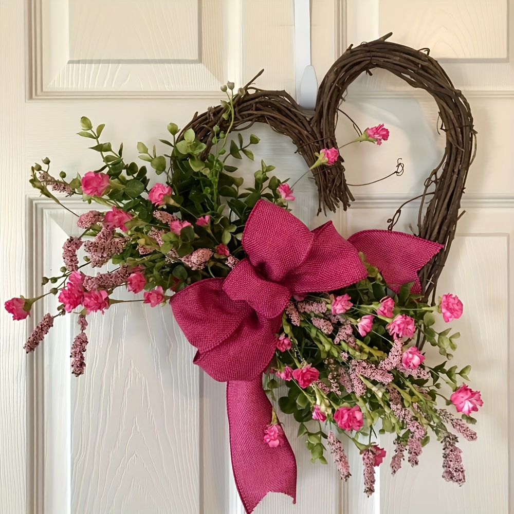 

1pc Americana Style Valentine's Day Heart-shaped Wreath, Plastic Floral Wall Hanging With Accents, Farmhouse Home Decor For Day, No Electricity Or Feathers Required