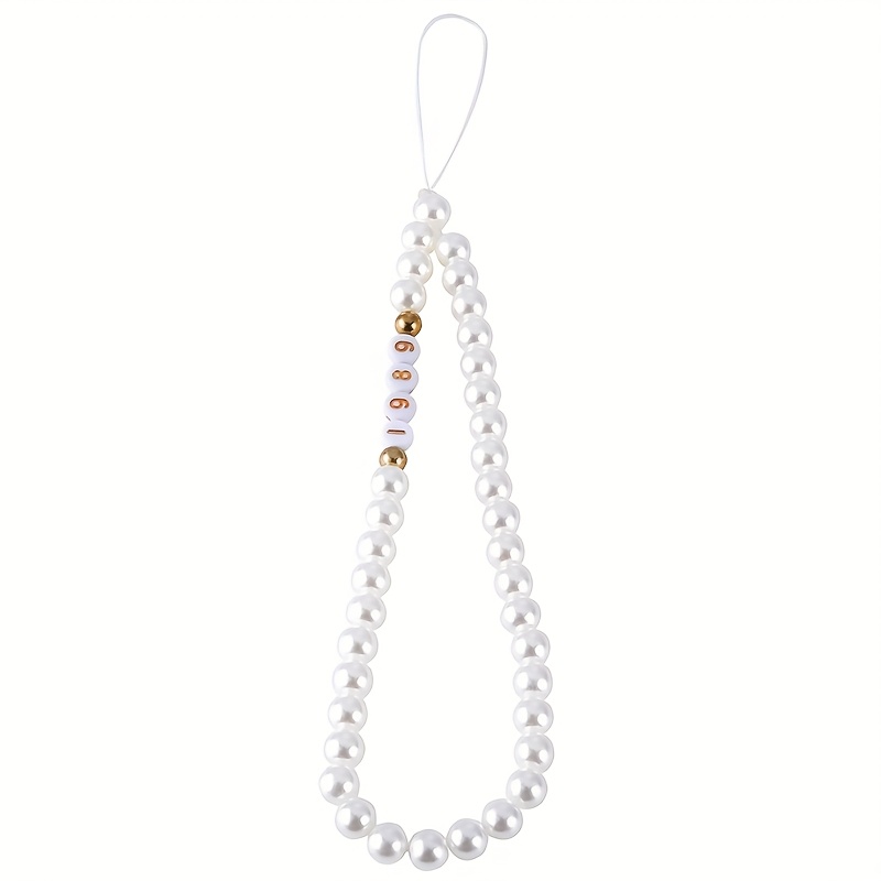 TEMU Custom Phone Chain - Stylish And Elegant Pearl Letter Bead Design With Personalized Name, Slogan, Location & Date. Birthdays, Valentine's Day,