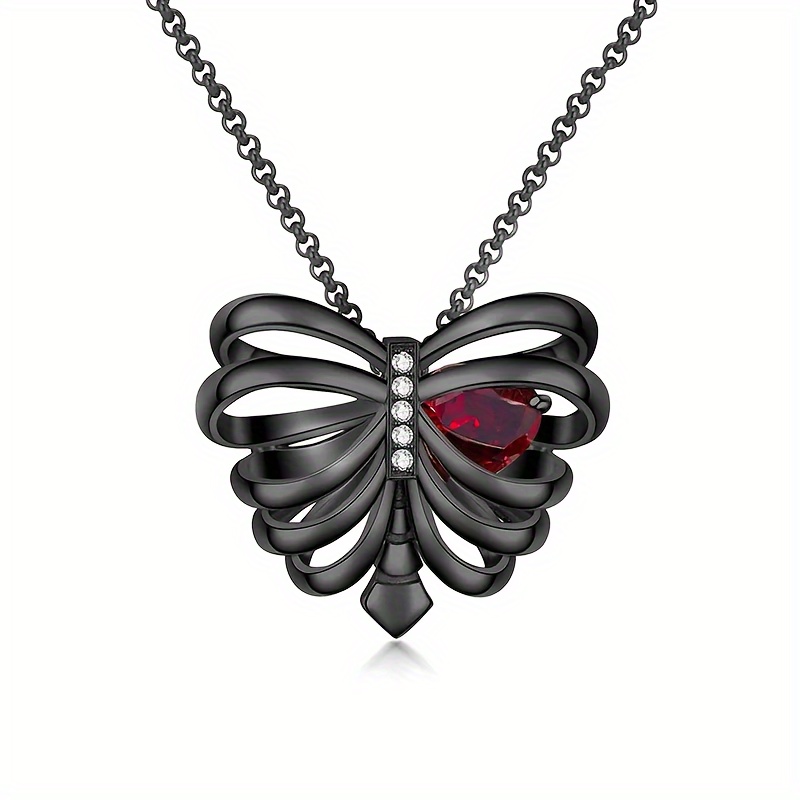 TEMU 1pc Ladies Necklace Gothic Hollow Peach Heart Necklace Vintage Black Heart Necklace 10mm Red Heart Synthetic Zirconia Necklace Micro Synthetic