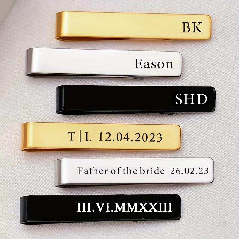 

1pc Customize Engraved Words Initials Name Logo Accessory, Stainless Steel Tie Clips, Gift For Him Diy Name Pattern Tie Clip For Men