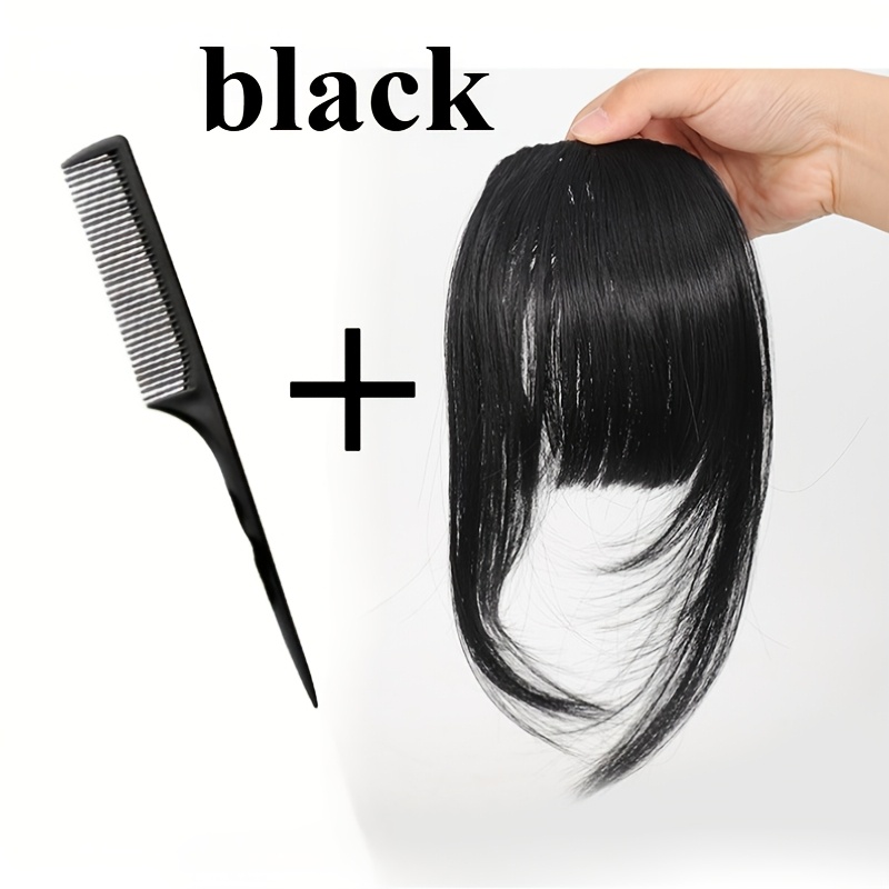 TEMU 1 Invisible Seamless Air Bangs And Temples Hair Extensions + Free Pintail Comb, Suitable For Women' Wear, , Mother's Accessory Gift