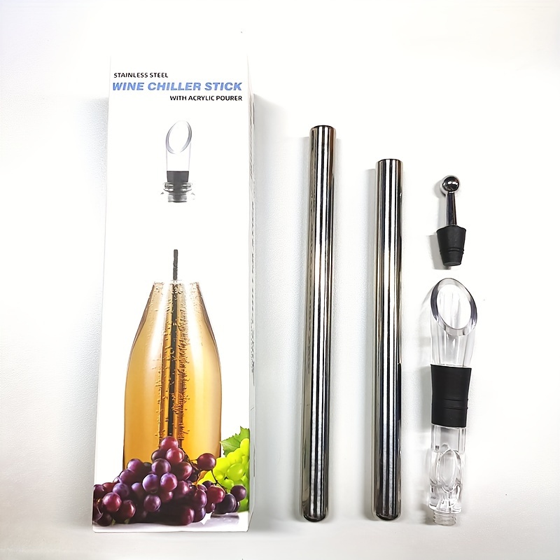 4pcs Wine Chiller Set With Acrylic Pourer & Stopper - Stainless Steel Bottle Cooling Rods, Aerator Included