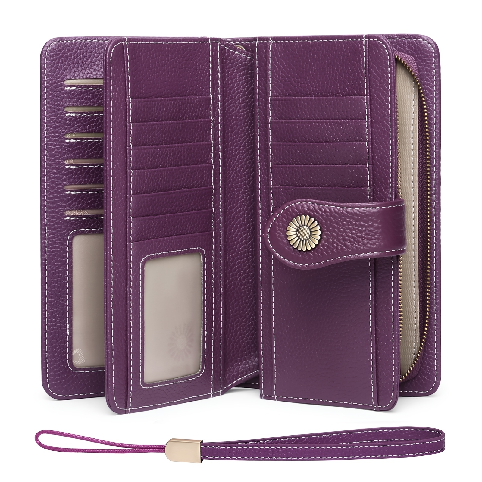 Image of Women's 24-slot Card Wallet, Rfid Blocking Large Capacity Leather Clutch, With Wristlet, Long Ladies Purse, Gift Box