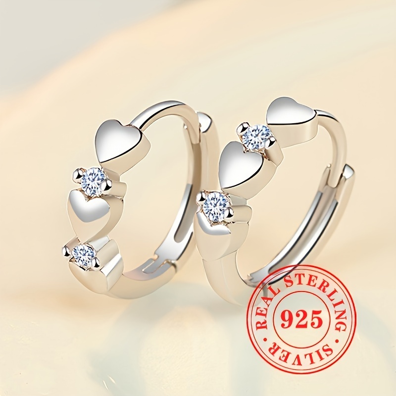 

Exquisite Heart Design Hoop Earrings 925 Sterling Silver Hypoallergenic Jewelry Embellished With Zircon For Women Daily Dating