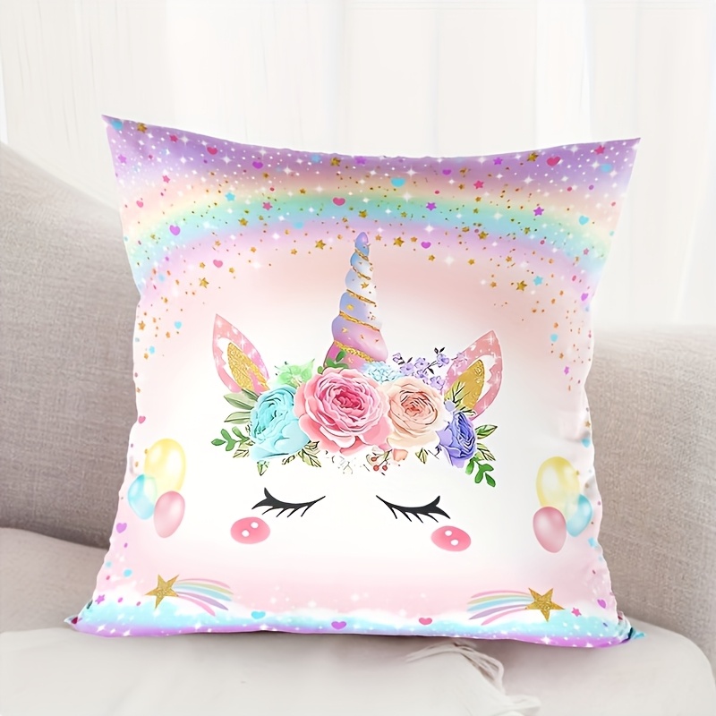 1pc     polyester throw pillow cover contemporary style machine washable zipper closure decorative   for   room types 45x45cm rainbow   1st birthday party decoration sofa bedroom decor details 4