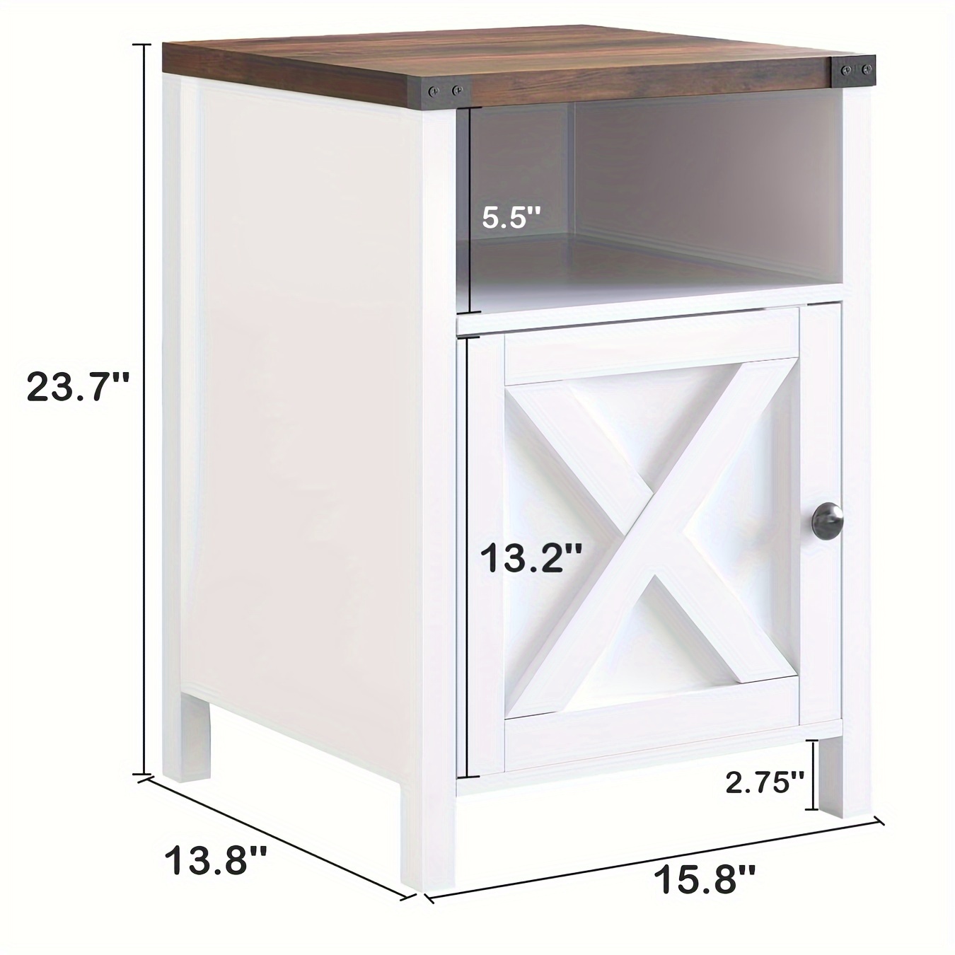 TEMU Farmhouse Nightstand, Rustic End Table With Barn Door And Storage Shelf, Bedside Tables Night Stand For Living Room Bedroom, Living Room, White Gray Oak Navy Blue Light Oak Dark Rustic Grey