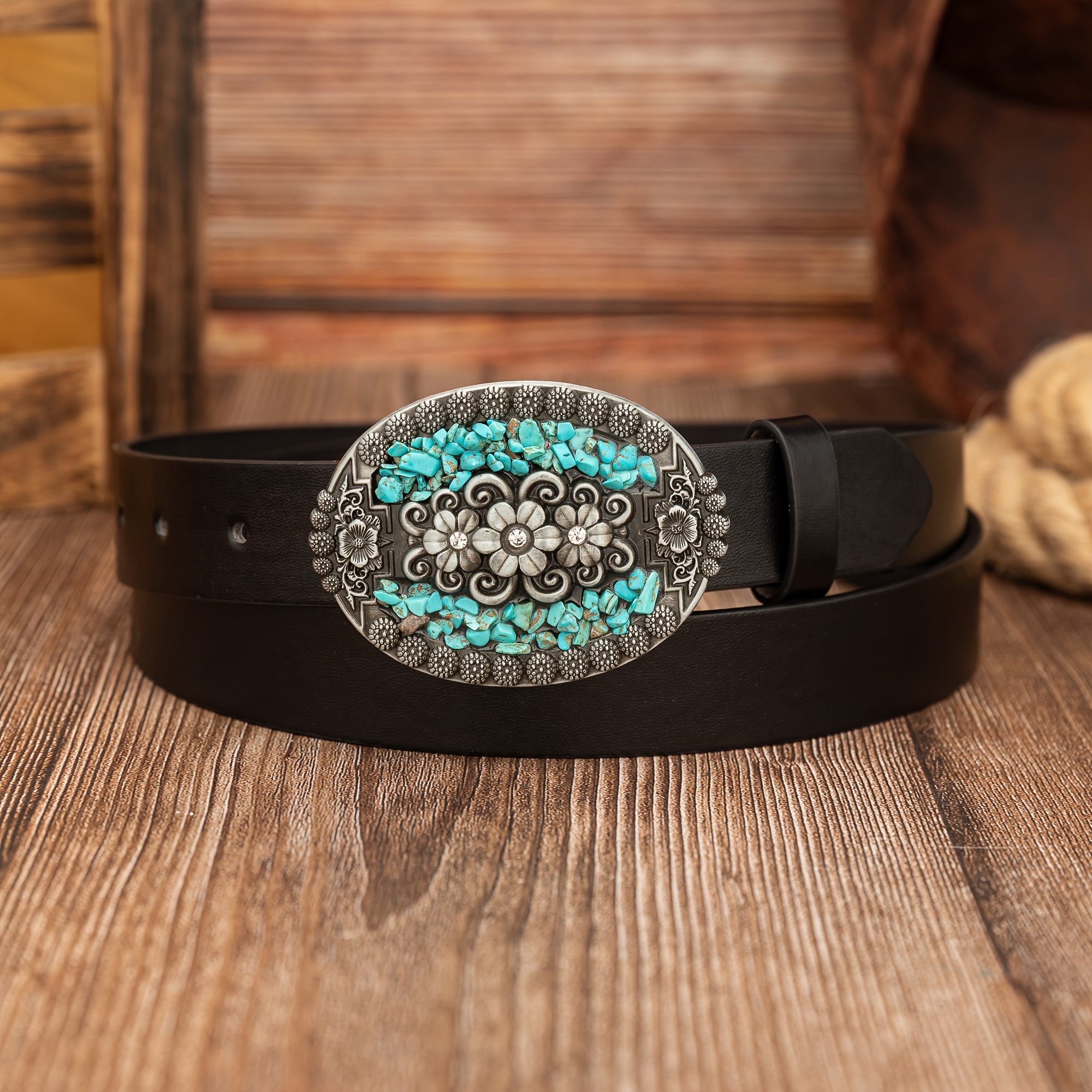 1 1in oval 3d floral belt turquoise - Temu United Kingdom display picture 1